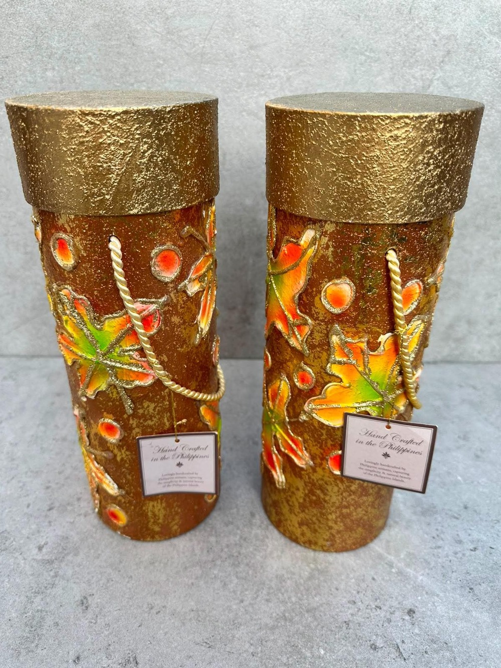 Handcrafted Vintage Tall Cylindrical Decor / Wine Bottle Holders / Autumn Gift